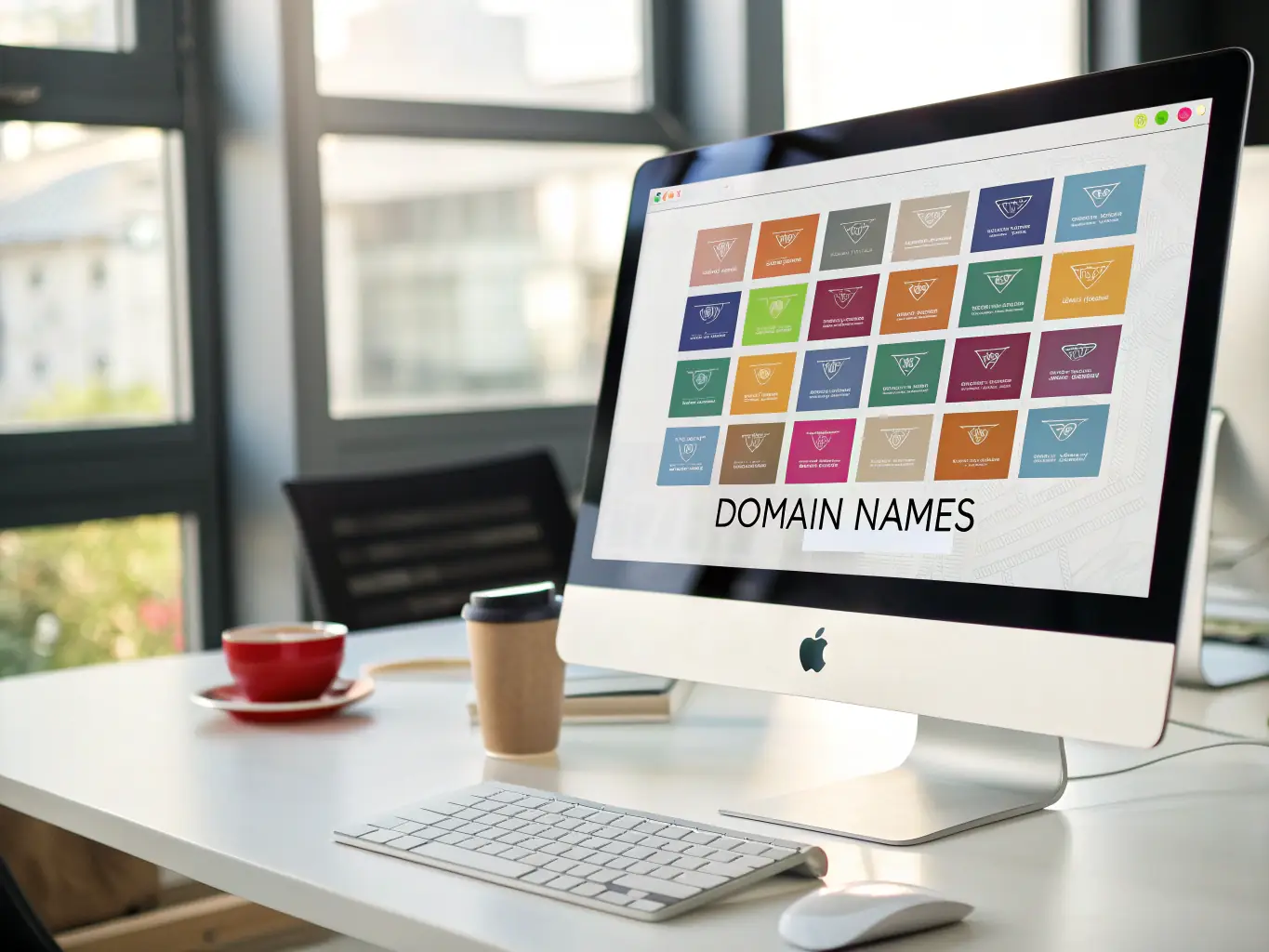 A visually appealing image featuring a combination of domain registration forms, trademark symbols, and creative content elements, representing the range of digital and branding services offered.